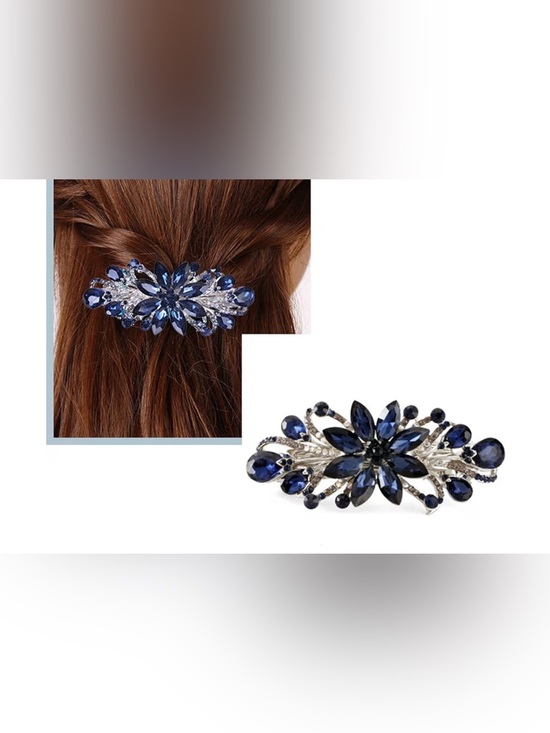 New!!! Anthropologie Navy and Silver Crystal Floral Hair Barrette